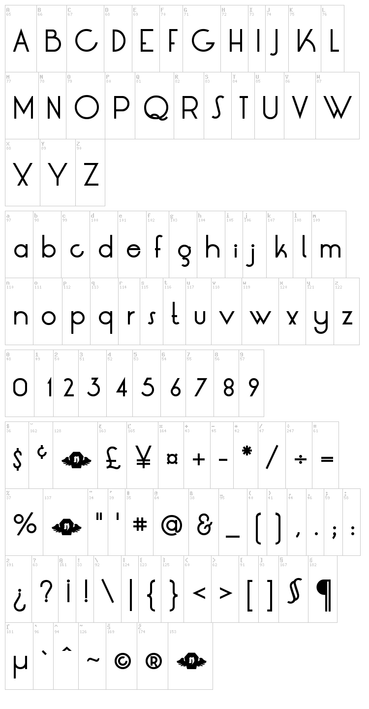 LT Oksana font map